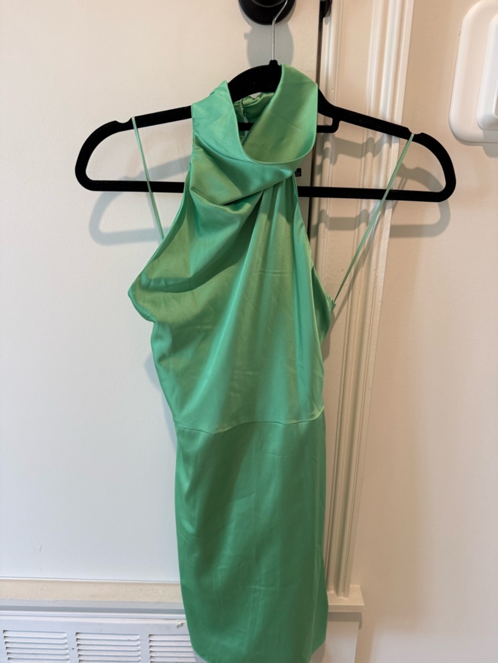 DO+BE Green Halter Neck Satin Dress - Elegant Evening Dress